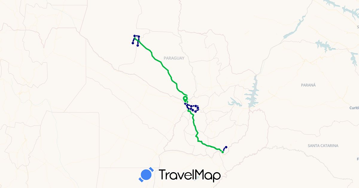 TravelMap itinerary: driving, bus in Paraguay (South America)