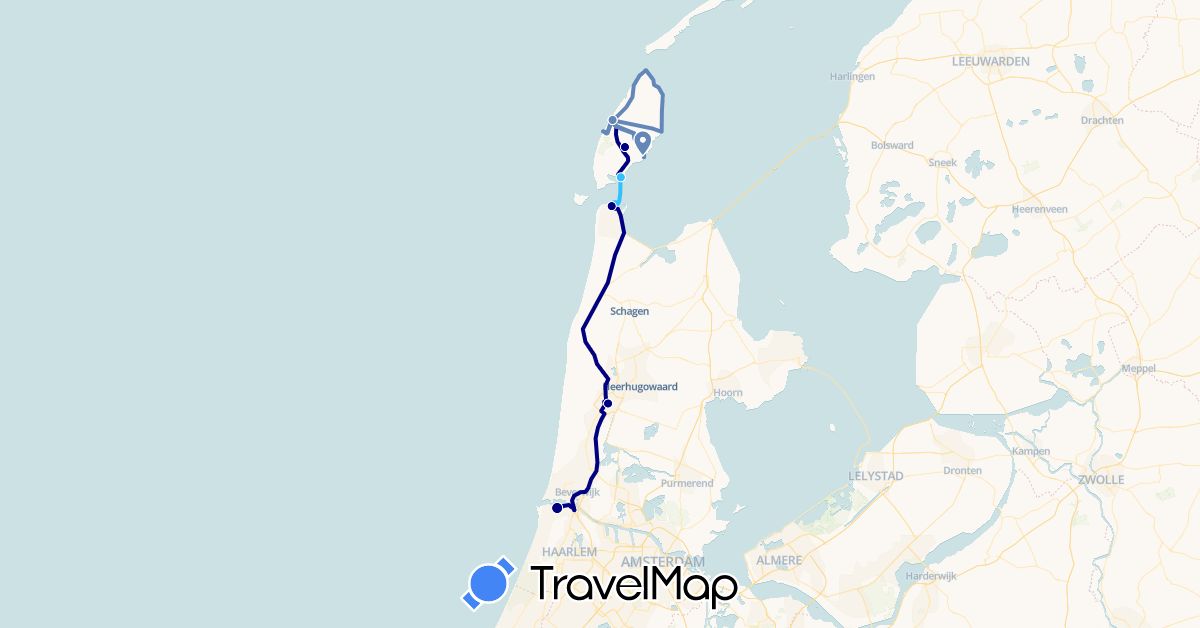 TravelMap itinerary: driving, cycling, boat in Netherlands (Europe)