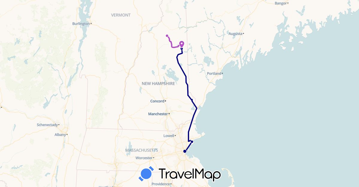 TravelMap itinerary: driving, train in United States (North America)