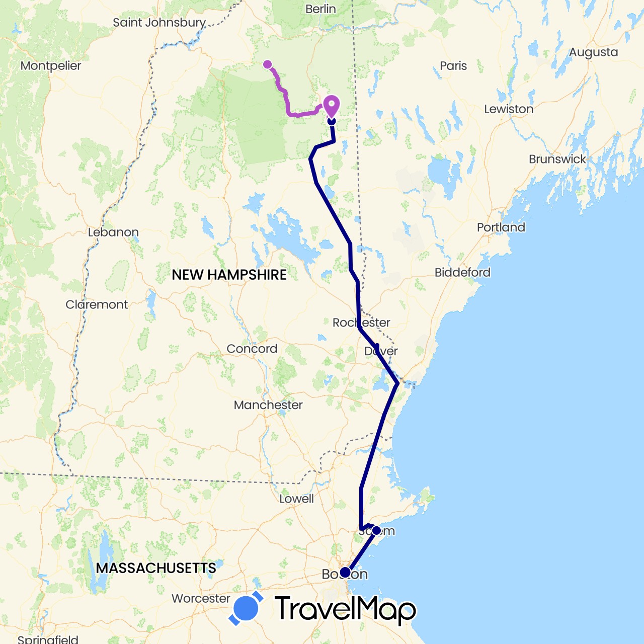TravelMap itinerary: driving, train in United States (North America)